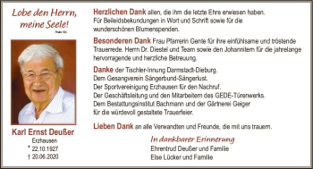 Traueranzeige von Karl Ernst Deußer von vrm-trauer