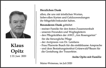 Traueranzeige von Klaus Opitz von vrm-trauer