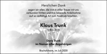 Traueranzeige von Klaus Trunk von vrm-trauer