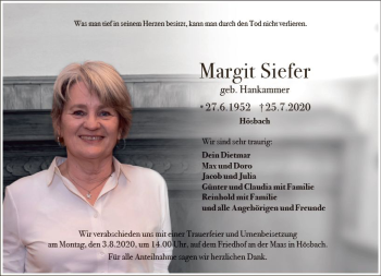 Traueranzeige von Margit Siefer von vrm-trauer