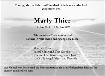 Traueranzeige von Marly Thier von vrm-trauer