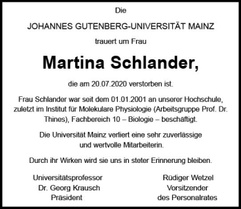 Traueranzeige von Martina Schlander von vrm-trauer