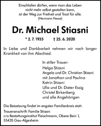Traueranzeige von Michael Stiasni von vrm-trauer