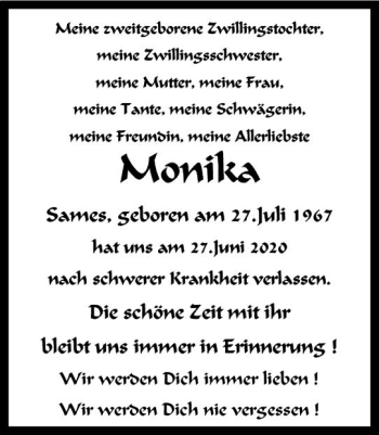 Traueranzeige von Monika Sames von vrm-trauer