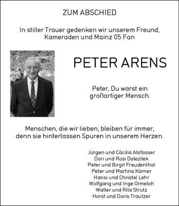 Traueranzeige von Peter Arens von vrm-trauer