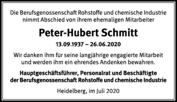 Traueranzeige von Peter-Hubert Schmitt von vrm-trauer