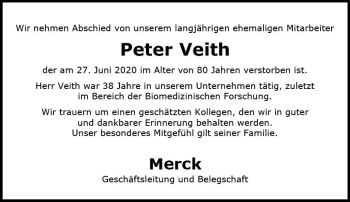 Traueranzeige von Peter Veith von vrm-trauer