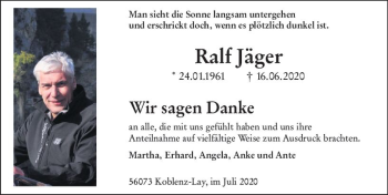 Traueranzeige von Ralf Jäger von vrm-trauer