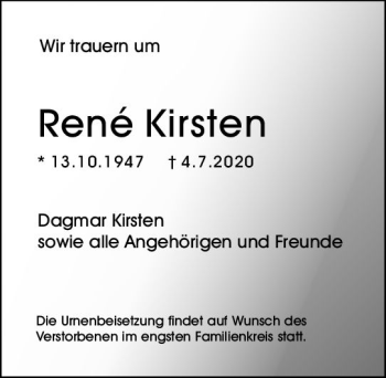 Traueranzeige von René Kirsten von vrm-trauer