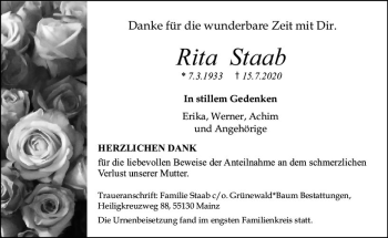 Traueranzeige von Rita Staab von vrm-trauer