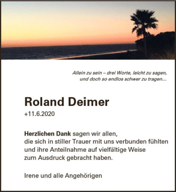 Traueranzeige von Roland Deimer von vrm-trauer