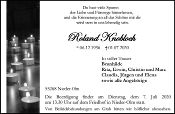 Traueranzeige von Roland Knobloch von vrm-trauer Traueranzeige von Roland Knobloch von vrm-trauer