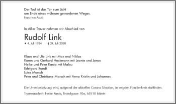 Traueranzeige von Rudolf Link von vrm-trauer