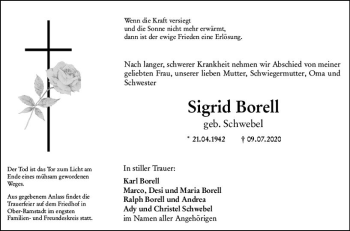 Traueranzeige von Sigrid Borell von vrm-trauer