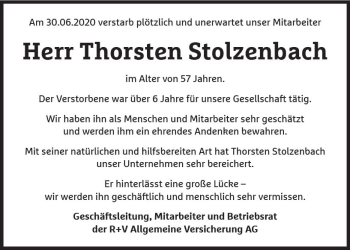 Traueranzeige von Thorsten Stolzenbach von vrm-trauer