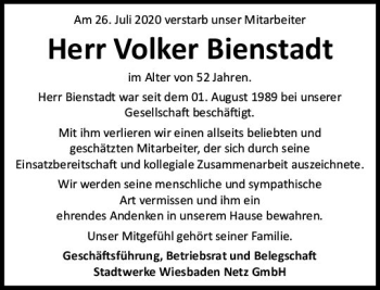 Traueranzeige von Volker Bienstadt von vrm-trauer
