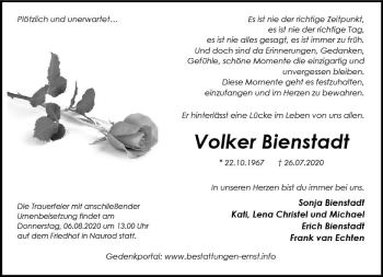 Traueranzeige von Volker Bienstadt von vrm-trauer
