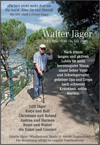 Traueranzeige von Walter Jäger von vrm-trauer