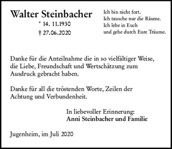 Traueranzeige von Walter Steinbacher von vrm-trauer