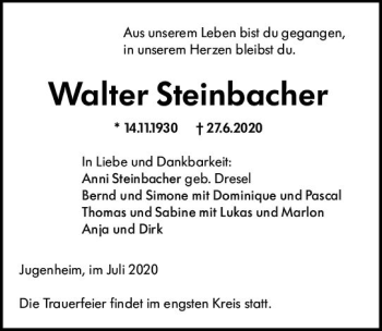 Traueranzeige von Walter Steinbacher von vrm-trauer