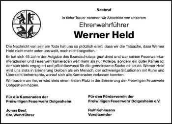Traueranzeige von Werner Held von vrm-trauer