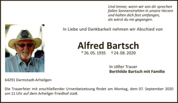 Traueranzeige von Alfred Bartsch von vrm-trauer