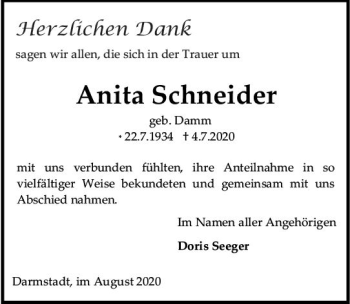 Traueranzeige von Anita Schneider von vrm-trauer
