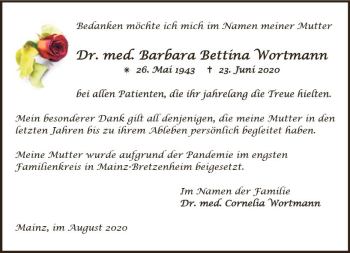 Traueranzeige von Barbara Bettina Wortmann von vrm-trauer