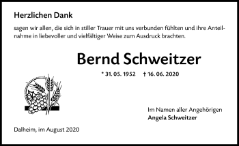 Traueranzeige von Bernd Schweitzer von vrm-trauer