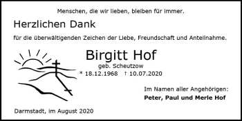 Traueranzeige von Birgitt Hof von vrm-trauer