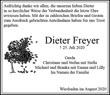 Traueranzeige von Dieter Freyer von vrm-trauer