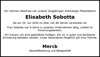 Traueranzeige von Elisabeth Sobotta von vrm-trauer