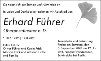 Traueranzeige von Erhard Führer von vrm-trauer