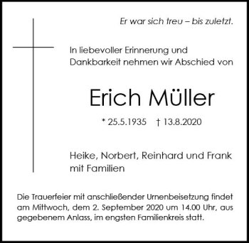 Traueranzeige von Erich Müller von vrm-trauer
