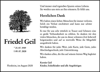 Traueranzeige von Friedel Geil von vrm-trauer