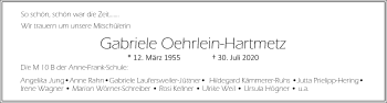 Traueranzeige von Gabriele Oehrlein-Hartmetz von vrm-trauer