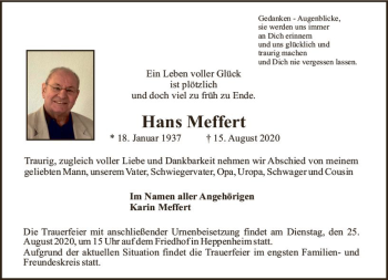 Traueranzeige von Hans Meffert von vrm-trauer