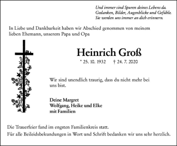 Traueranzeige von Heinrich Groß von vrm-trauer