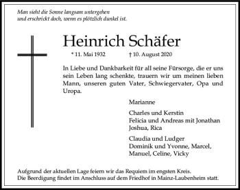 Traueranzeige von Heinrich Schäfer von vrm-trauer