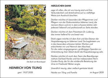 Traueranzeige von Heinrich  von Tiling von vrm-trauer