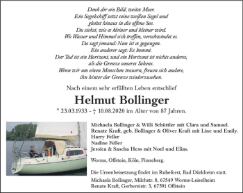 Traueranzeige von Helmut Bollinger von vrm-trauer