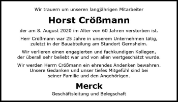 Traueranzeige von Horst Crößmann von vrm-trauer
