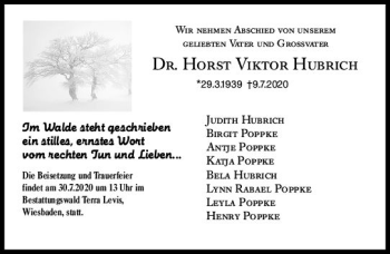 Traueranzeige von Horst Viktor Hubrich von vrm-trauer