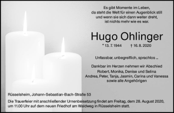Traueranzeige von Hugo Ohlinger von vrm-trauer