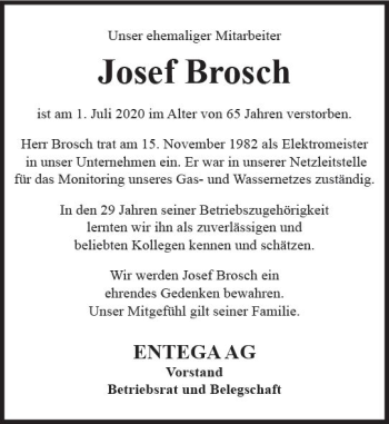Traueranzeige von Josef Brosch von vrm-trauer