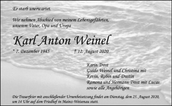 Traueranzeige von Karl Anton Weinel von vrm-trauer