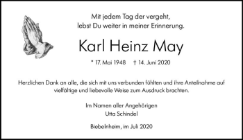 Traueranzeige von Karl Heinz May von vrm-trauer