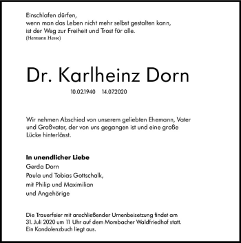 Traueranzeige von Karlheinz Dorn von vrm-trauer