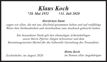 Traueranzeige von Klaus Koch von vrm-trauer