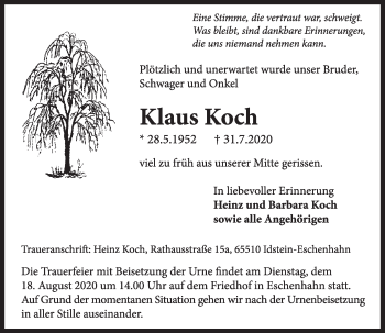 Traueranzeige von Klaus Koch von vrm-trauer
